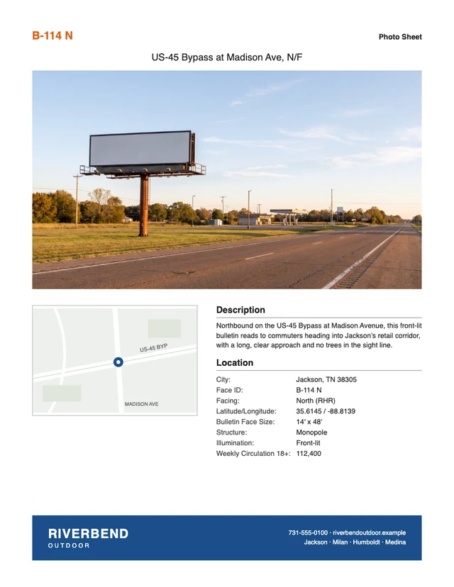 Riverbend Outdoor photo sheets for faces B-114 N, D-031 and P-019, as PDFs